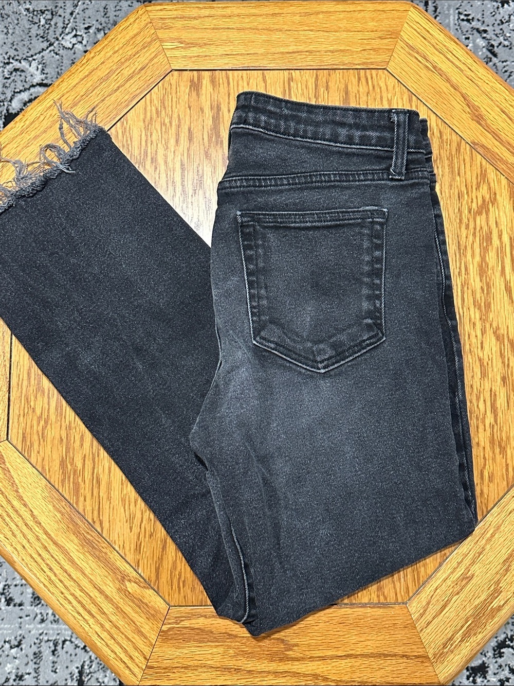 *JUST BLACK* Black Raw Hem High-Rise Straight Leg Denim Made In USA Jeans Sz 29 - Picture 1 of 8